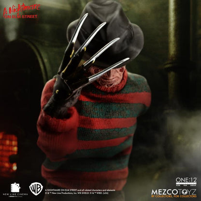 Freddy Krueger One:12 Collective 6-Inch Figure — Side View Claw Extended in Fog