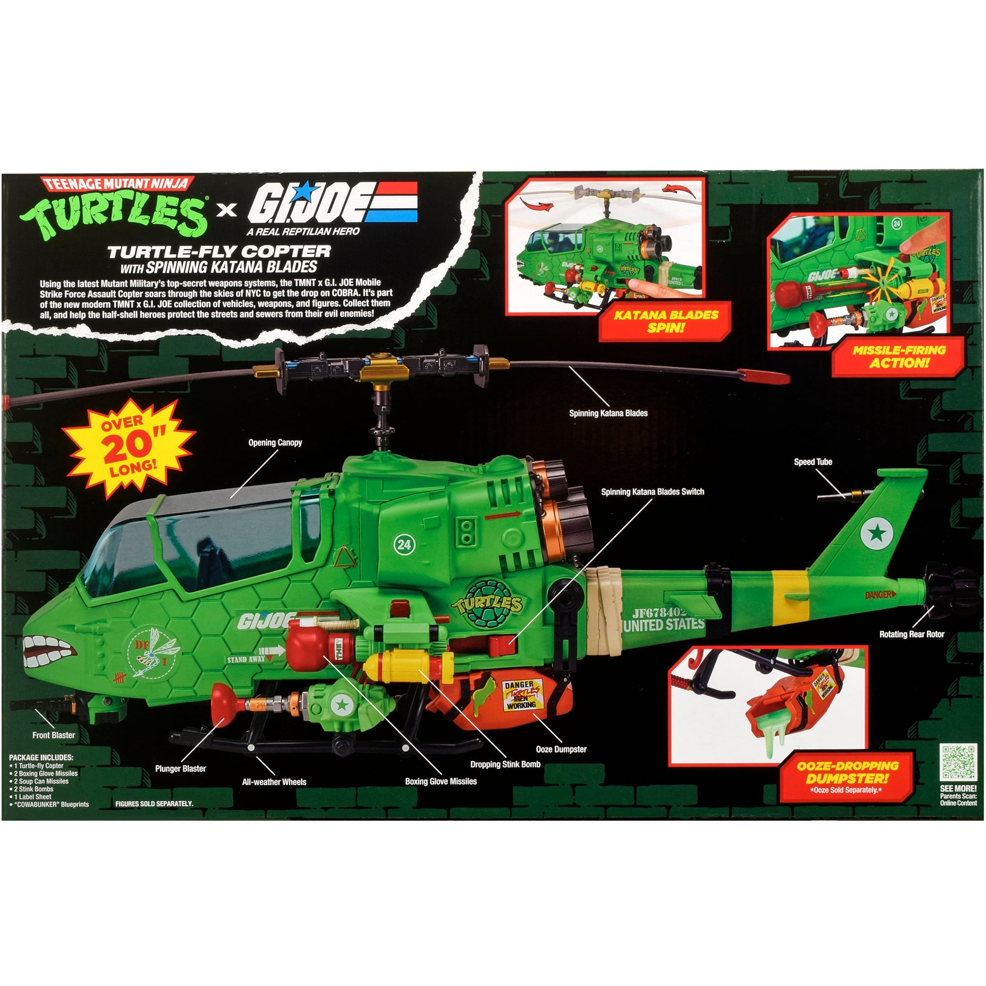 Turtle-Fly Copter TMNT x G.I. Joe — Box Back with Parts Diagram and Contents List