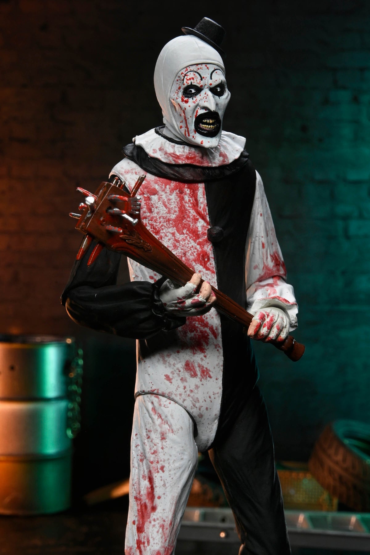 Art the Clown Terrifier 2 Ultimate 7-Inch Figure — Front View Holding Spiked Club Two-Handed