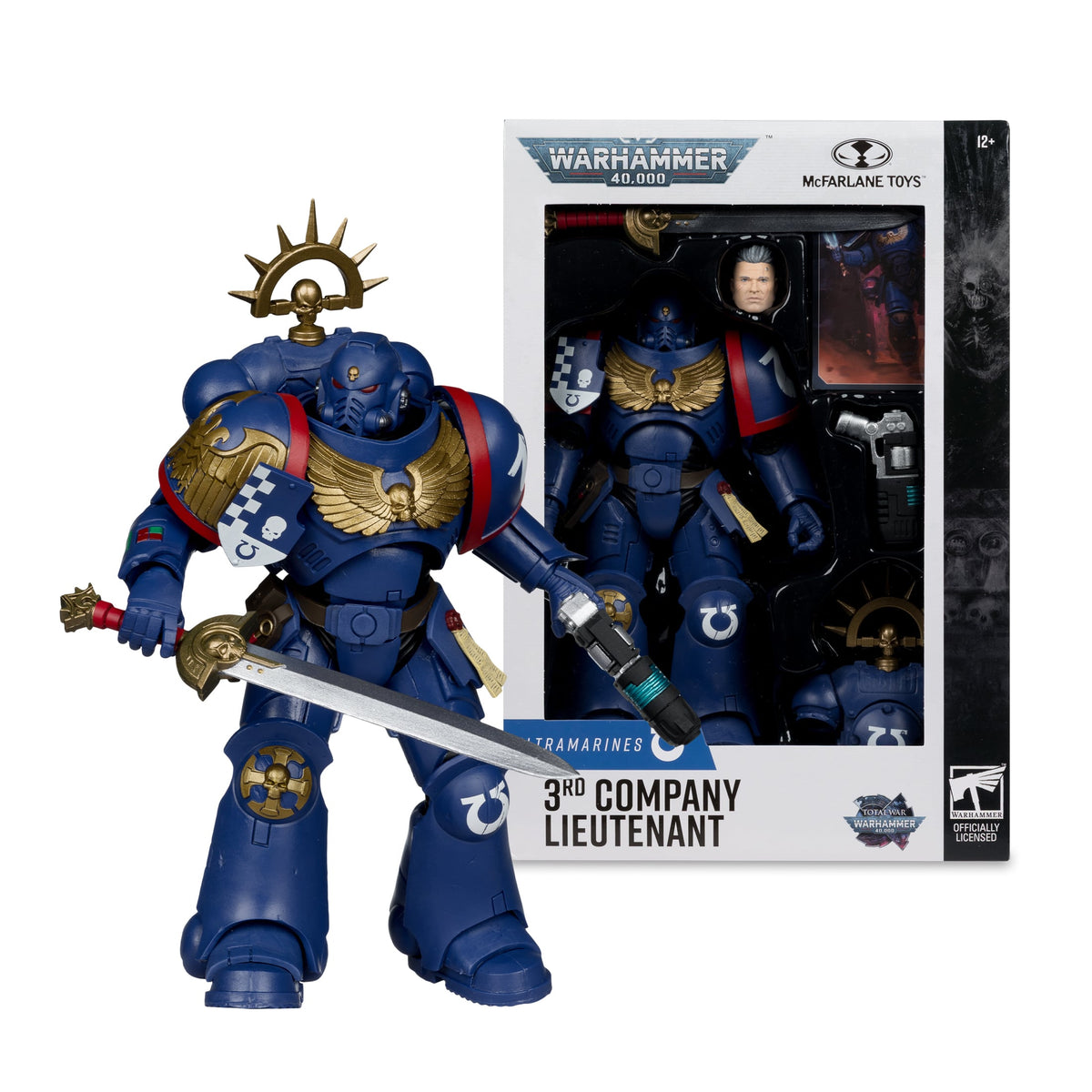 Ultramarines 3rd Company Lieutenant Warhammer 40K 7-Inch Figure — Figure Beside Window Box Package Front