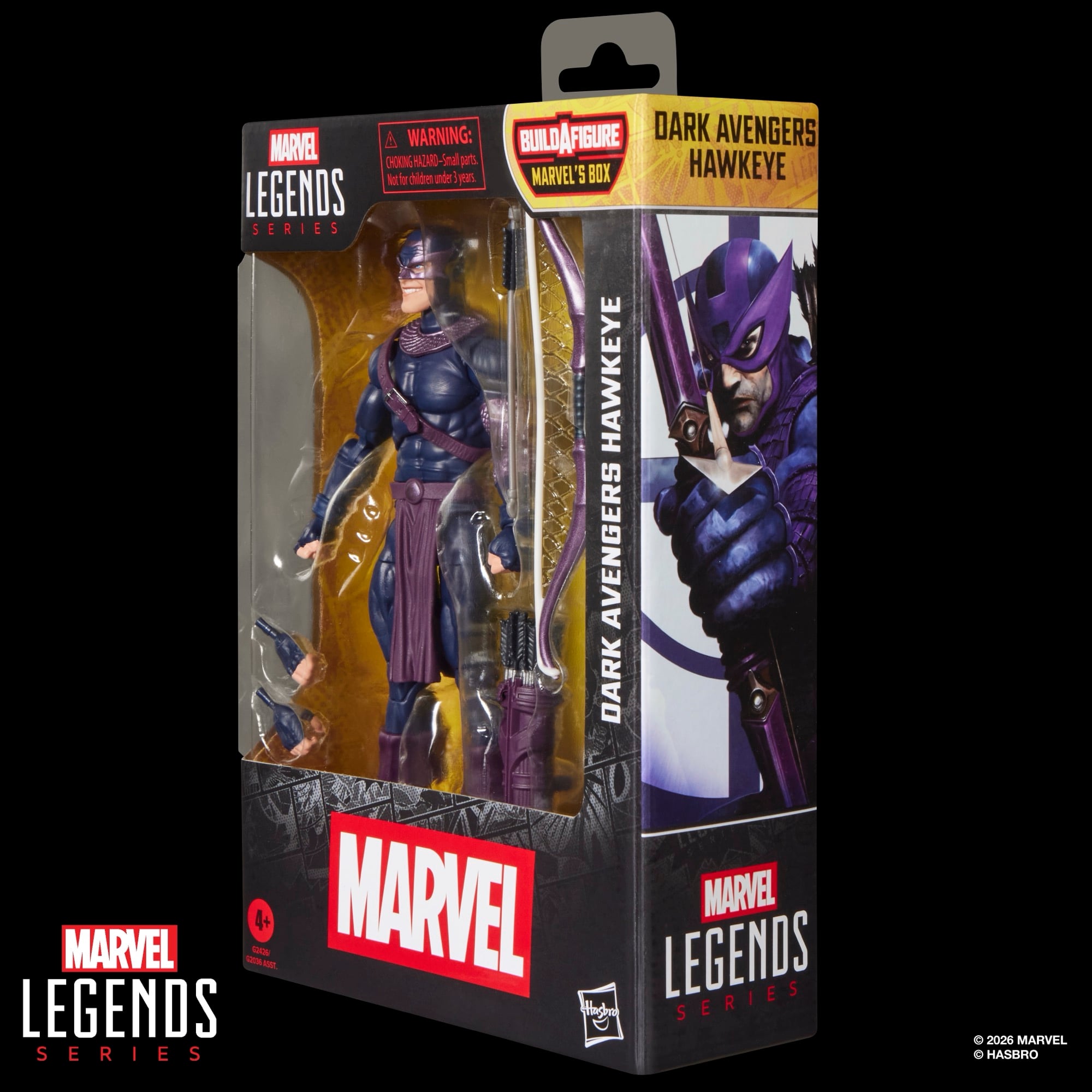Dark Avengers Hawkeye Marvel Legends 6-Inch Figure — Box Side View with Comic Art Panel