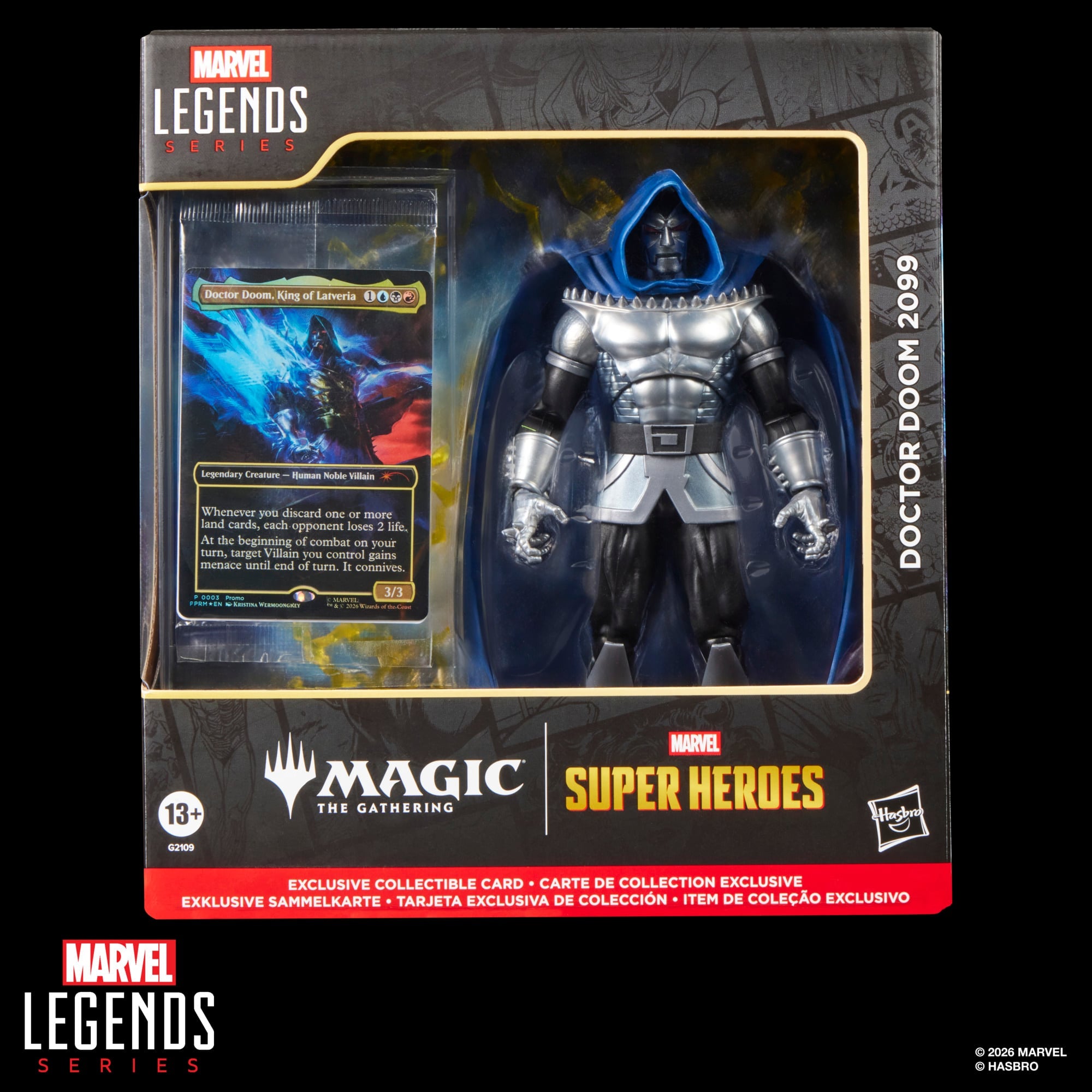 Doctor Doom 2099 Marvel Legends 6-Inch Figure — Box Front with MTG Marvel Super Heroes Branding