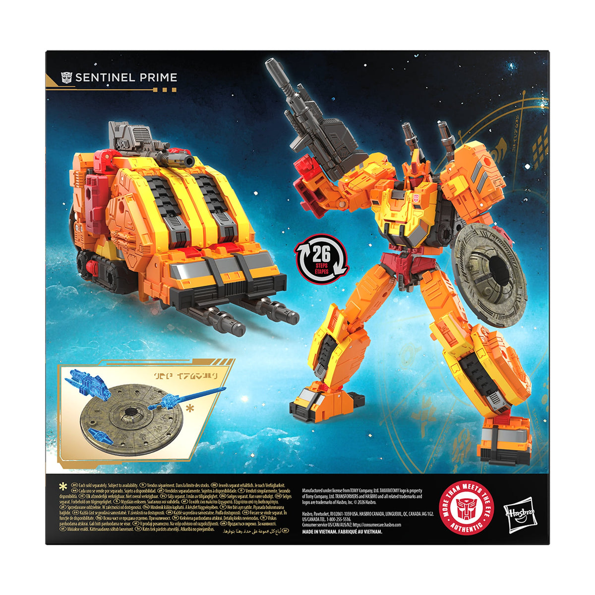 Sentinel Prime Age of the Primes Voyager Figure — Box Back Showing Robot and Tank Modes