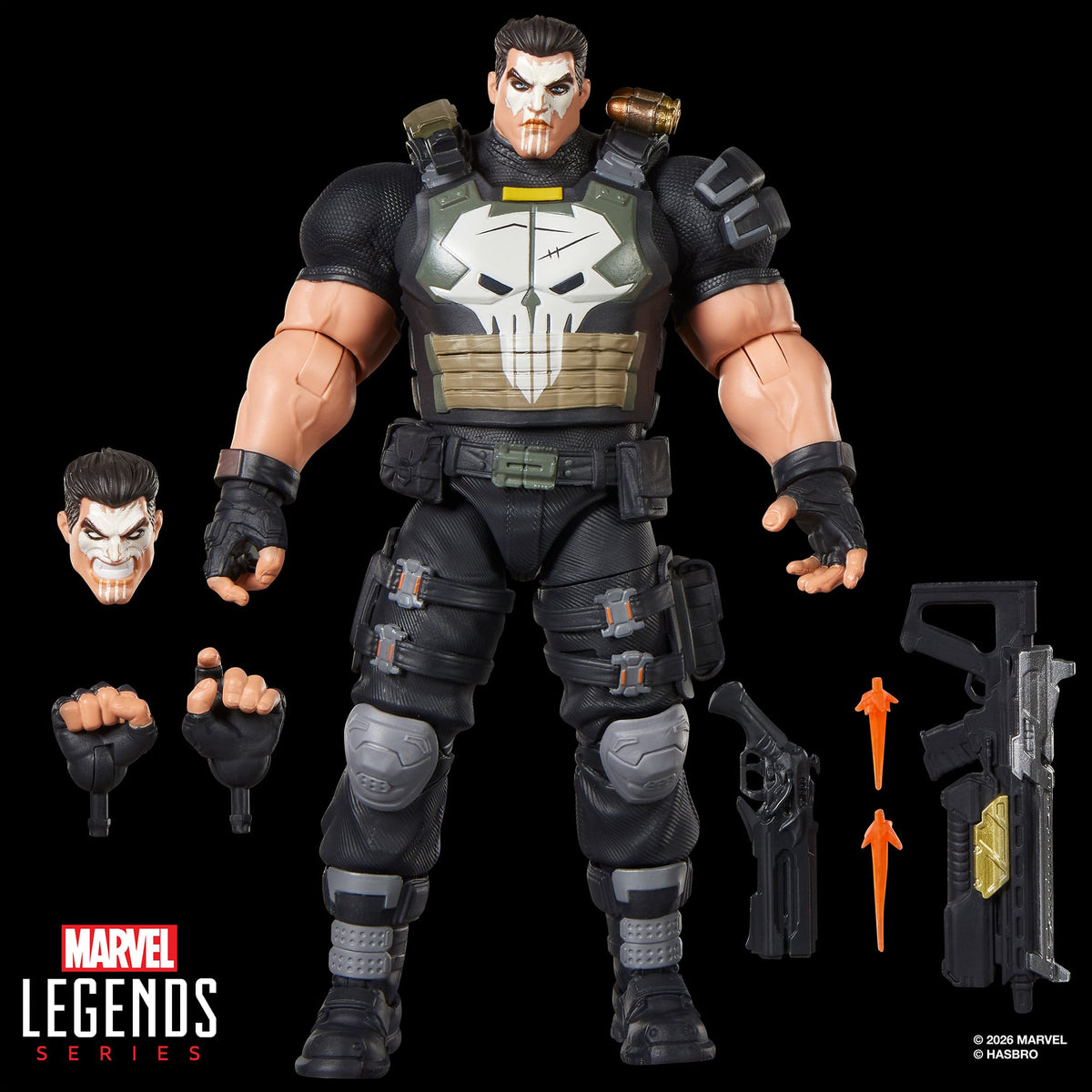 Punisher Marvel Legends 6-Inch Figure — Out of Box with All 7 Accessories Displayed