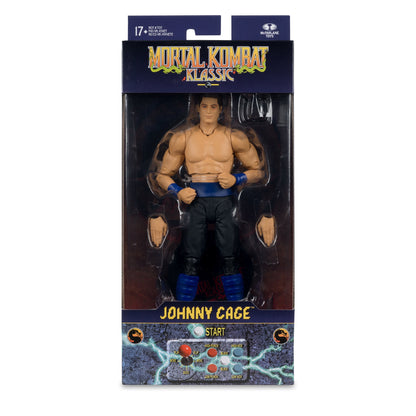 Johnny Cage Mortal Kombat Klassic 7-Inch Figure — Box Front Sealed Package Straight-On View with Arcade Layout Panel