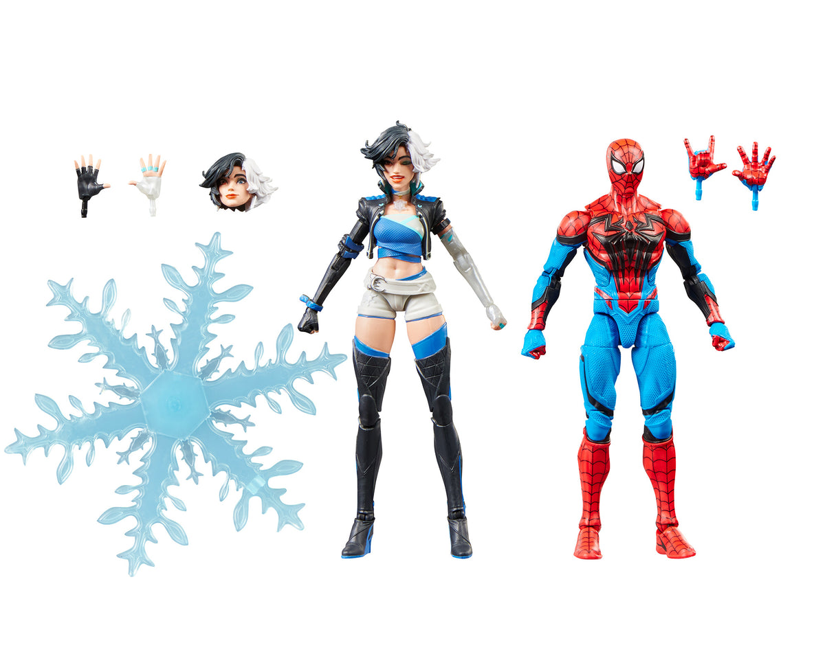 Spider-Man & Luna Snow Marvel Rivals Marvel Legends 6-Inch — Contents Display with Both Figures and All Accessories Shown