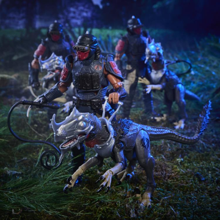 Paleo-Viper Classified Series Figures with Skull-Armored Deinonychus in Jungle Scene — Side View