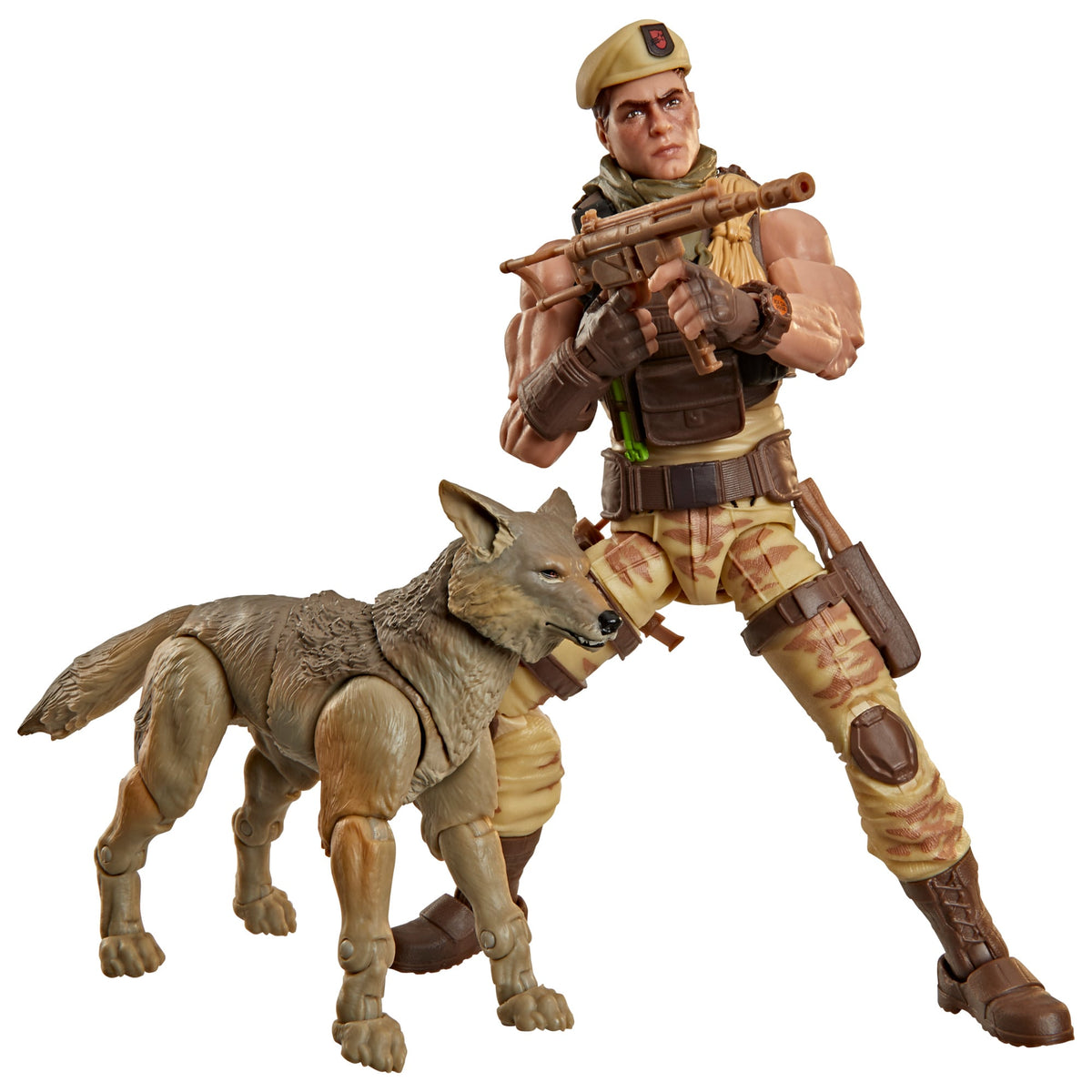 Dusty & Coyote Sandstorm G.I. Joe Classified Series 6-Inch Figure Set — Front View on White Background with Machine Gun Raised