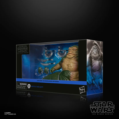 Rotta the Hutt Star Wars The Black Series 6-Inch Action Figure — Side View with Box Art Close-Up