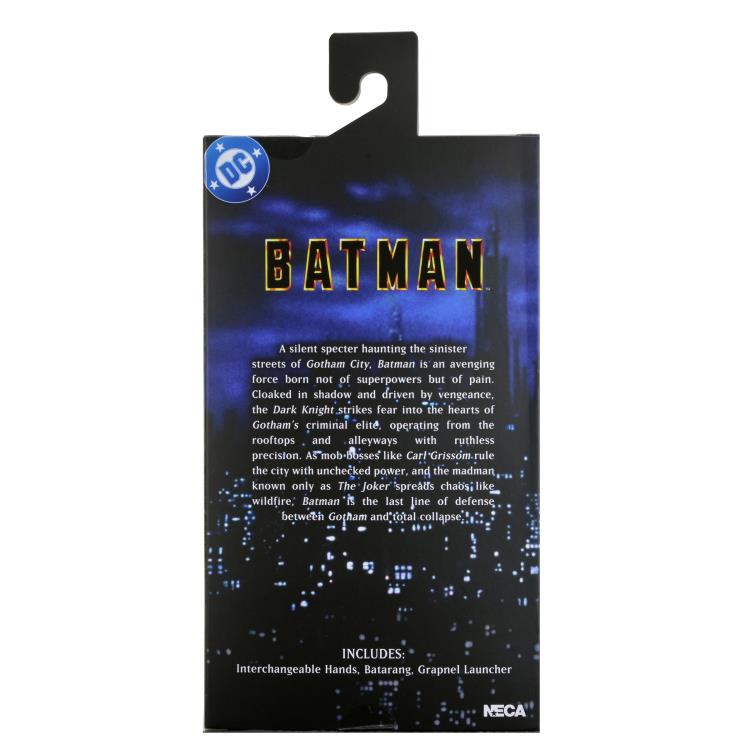 Batman 1989 NECA 8-Inch Clothed Figure — Box Back with Character Bio and Contents List
