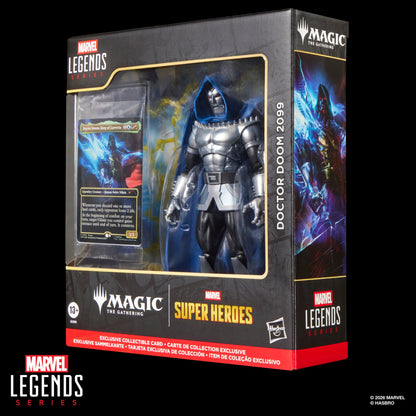 Doctor Doom 2099 Marvel Legends 6-Inch Figure — Box Side Angle with MTG Card Visible