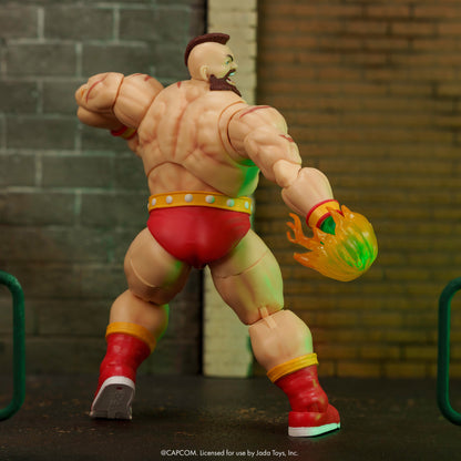 Zangief Ultra Street Fighter II 6-Inch Action Figure — Back View with Flame Energy Effect in Hand