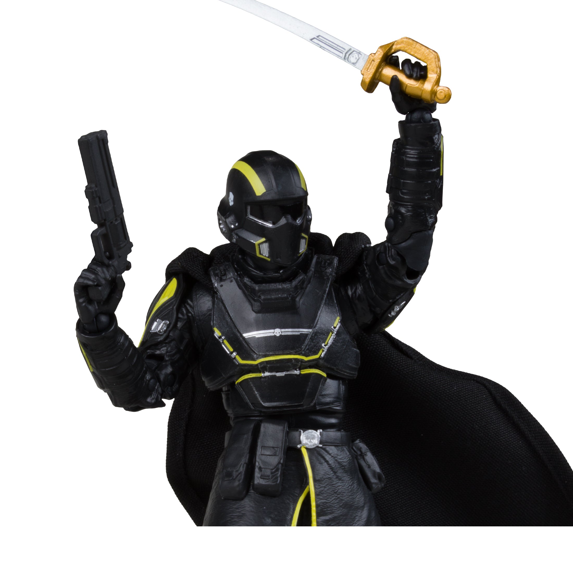 B-01 Tactical Helldiver Helldivers 2 McFarlane Elite Edition 7 Inch — Figure Detail Dual Wielding Pistol and Sword Raised Overhead