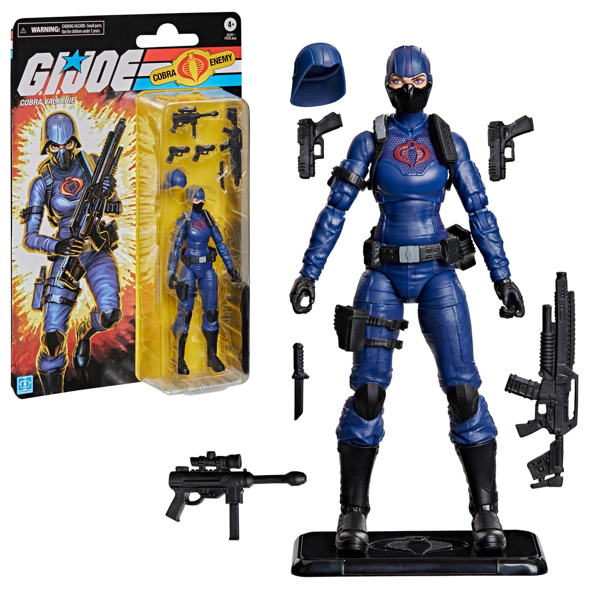 Cobra Valkyrie G.I. Joe Classified Retro 6-Inch Figure — Package and Figure with All Accessories Display