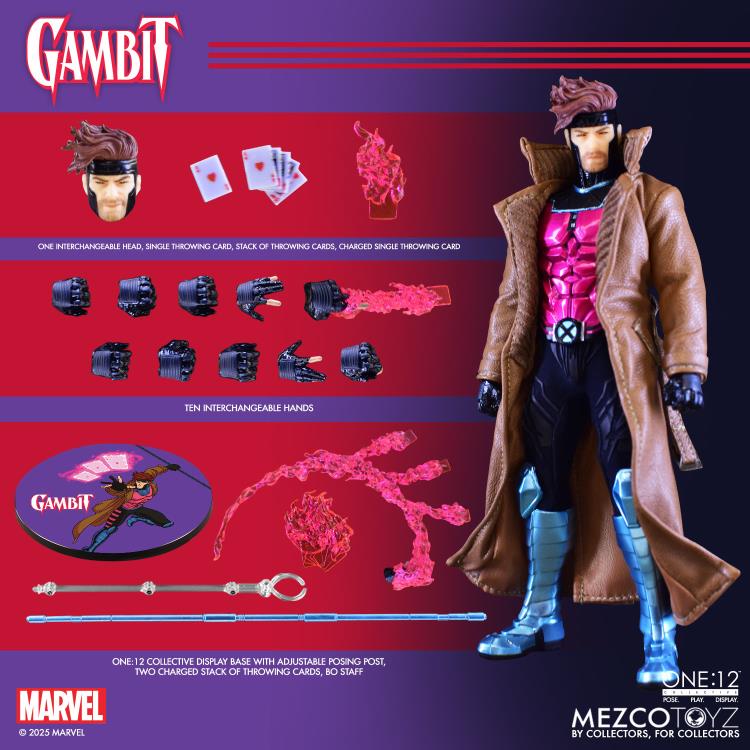 Gambit Mezco One:12 Collective 1/12 Figure — Accessories Included Display with All Parts