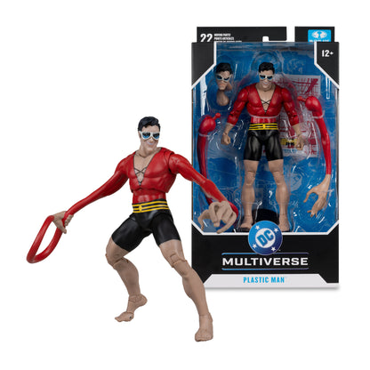 Plastic Man DC Multiverse 7-Inch Figure — Figure Alongside Retail Package Front