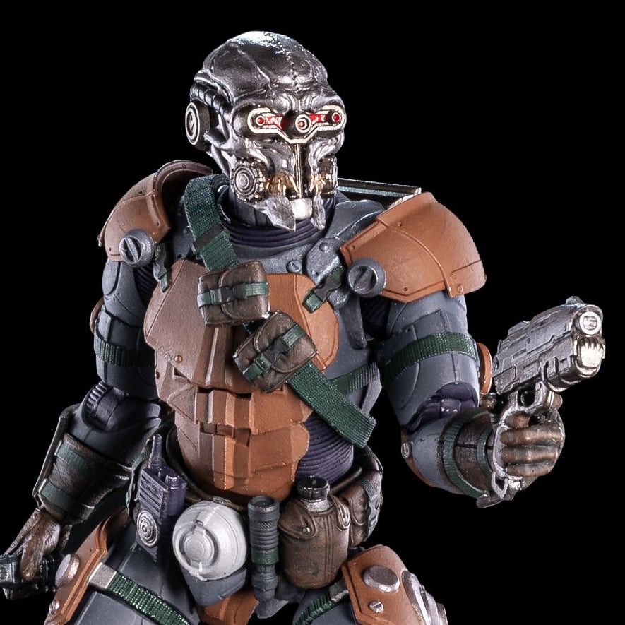 Kyojii Rune Cosmic Legions 6-Inch Figure — Alternate Cybernetic Skull Head Close-Up with Pistol Detail