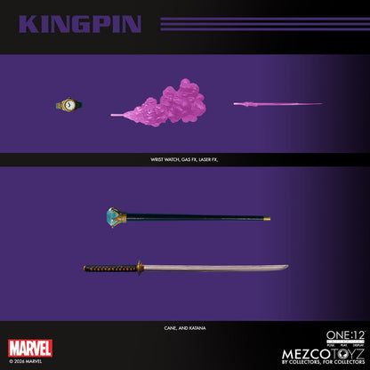 Kingpin Marvel One:12 Collective 6-Inch Figure — Accessories Close-Up Cane Katana Watch Gas FX Laser FX