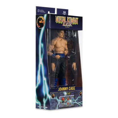 Johnny Cage Mortal Kombat Klassic 7-Inch Figure — Box Side View Showing Lightning Bolt Design and McFarlane Toys Branding