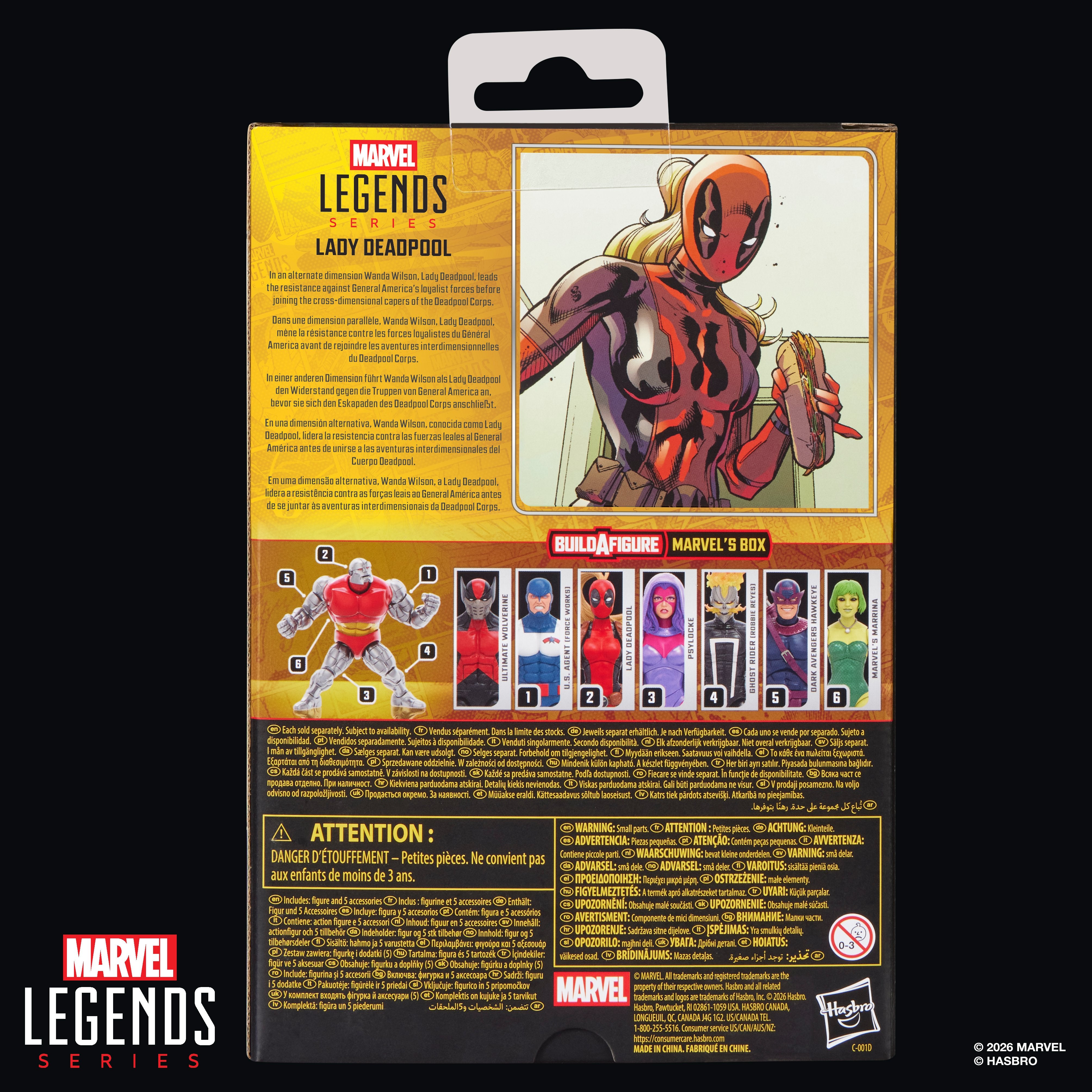 Lady Deadpool Deadpool Corps Marvel Legends 6-Inch — Package Detail Back View with Build-A-Figure Marvel's Box BAF Lineup