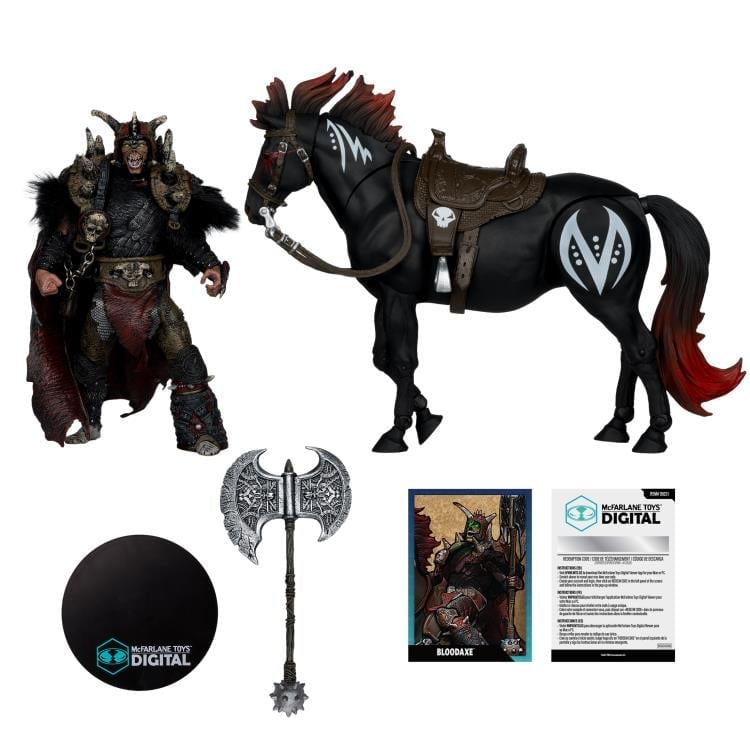 Spawn Bloodaxe Dark Ages Two-Pack — Full Contents Display with Axe, Art Card, Base, and Digital Card