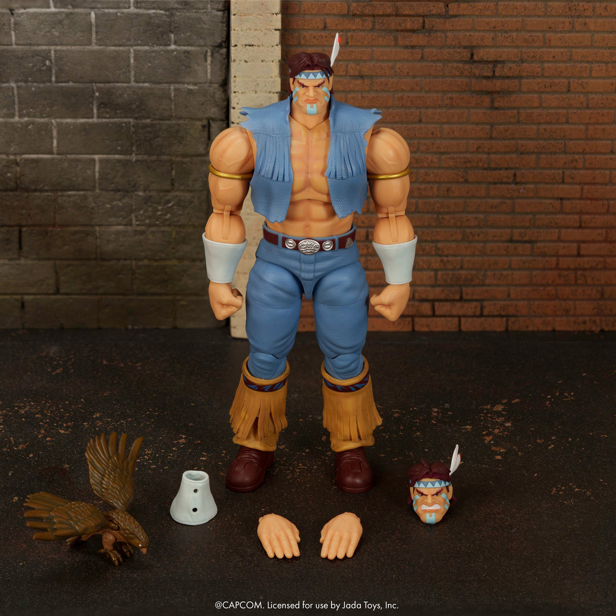T. Hawk Ultra Street Fighter II 6-Inch Action Figure — Front View with Accessories Displayed