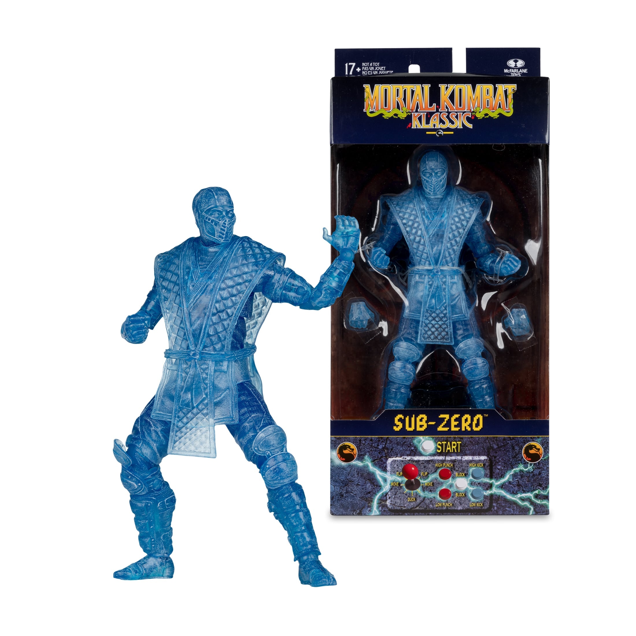 Sub-Zero (Ice Clone) Mortal Kombat Klassic 7-Inch — Out of Box with Package Shown Side by Side