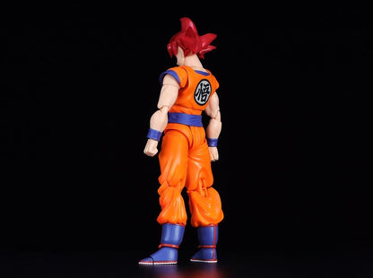Super Saiyan God Goku S.H.Figuarts 5.5-Inch Figure — Back View Go Kanji Detail Black Background