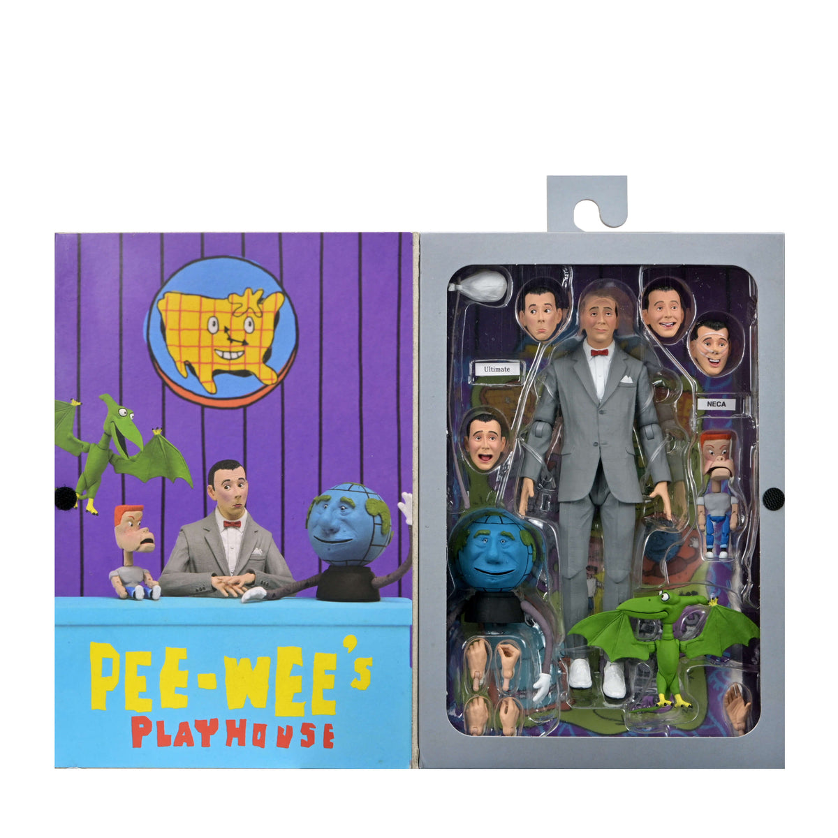 Pee-Wee Herman NECA Ultimate Pee-Wee and Pals Window Box — Package Open Showing Contents Display