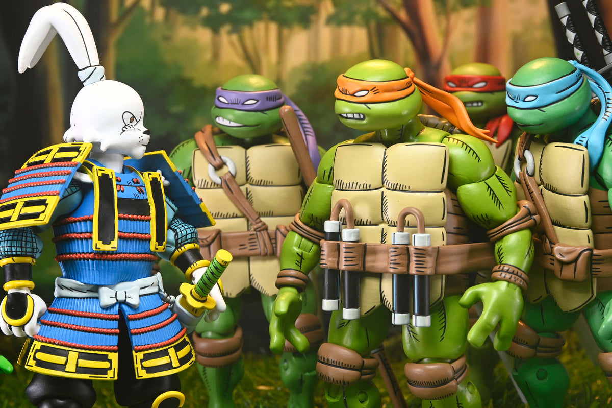Usagi Yojimbo NECA Figure Back View with Full TMNT Team — Group Display
