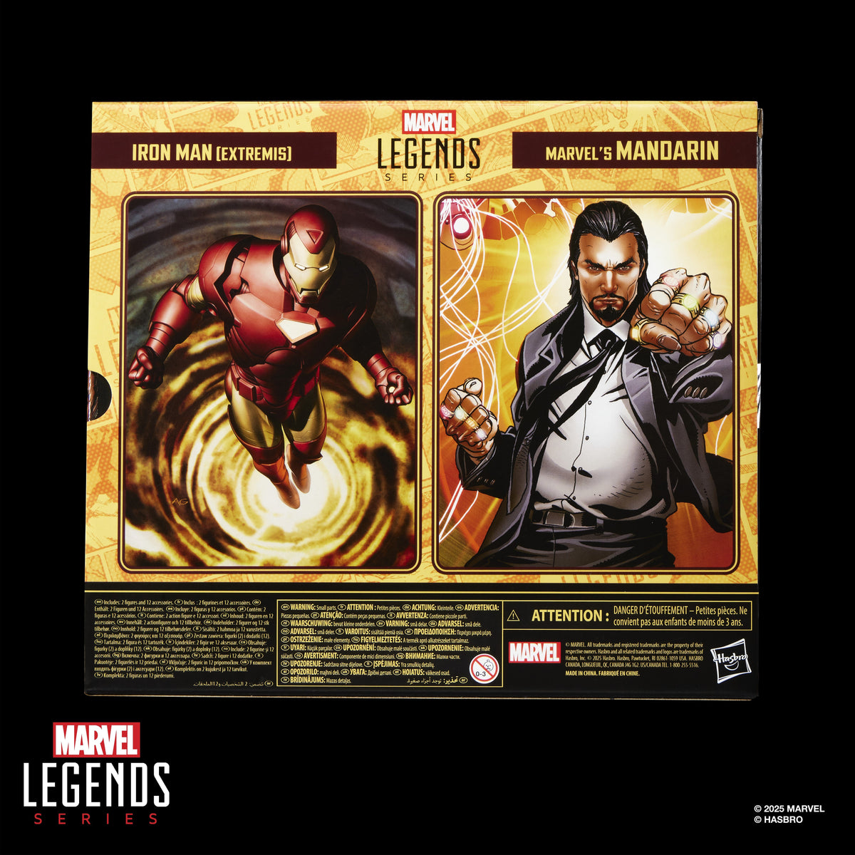 Iron Man (Extremis) & Marvel's Mandarin Marvel Legends 6-Inch Two-Pack — Back View with Character Art