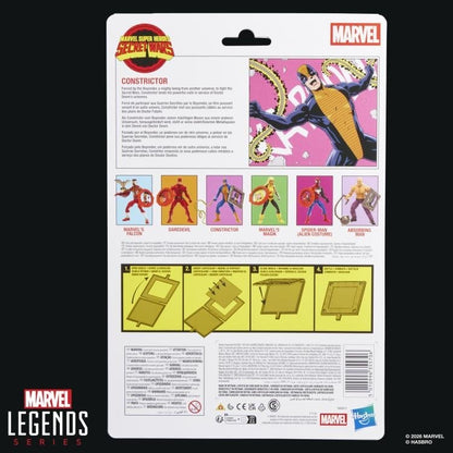 Constrictor Secret Wars Marvel Legends — Card Back Showing Full Wave Lineup and Lenticular Shield Instructions