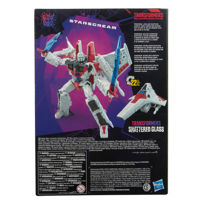 Starscream Shattered Glass Voyager 7-Inch Figure — Box Back with Character Bio and Transformation Steps