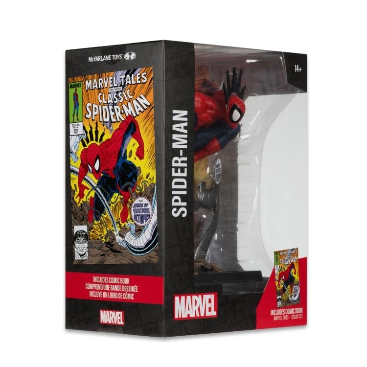 Spider-Man Marvel Tales #223 McFarlane 1/6 Scale Figure — Package Back and Side View with Comic Art