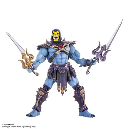 Skeletor MOTU 200X Mondo 1/12 Scale Figure — Front View Both Swords on White Background