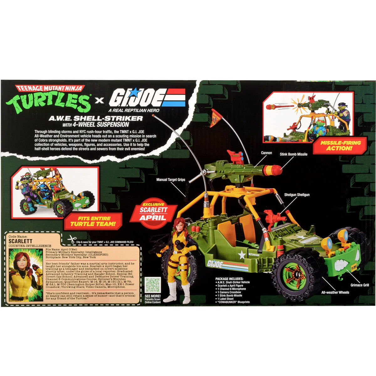 TMNT x G.I. Joe AWE Shell-Striker — Package Box Back with Character File Card and Contents List