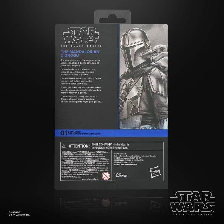 Mandalorian with Grogu Black Series 6-Inch Deluxe — Box Back with Multilingual Description