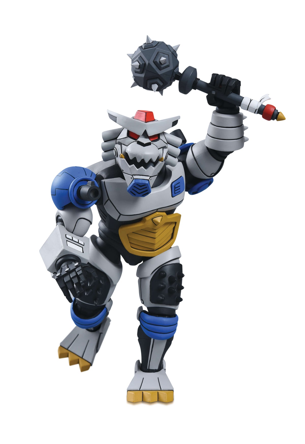 Robo Rahzar TMNT 1987 7-Inch Figure — Articulation Pose Overhead Mace Swing White Background