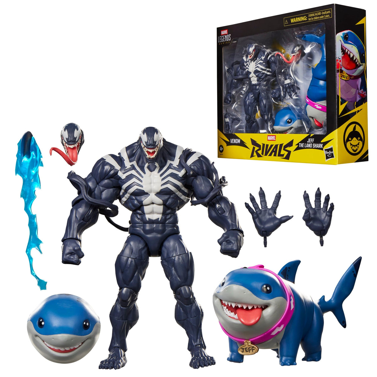 Venom and Jeff the Land Shark Marvel Legends Two-Pack — Package Front and Figures Laid Out