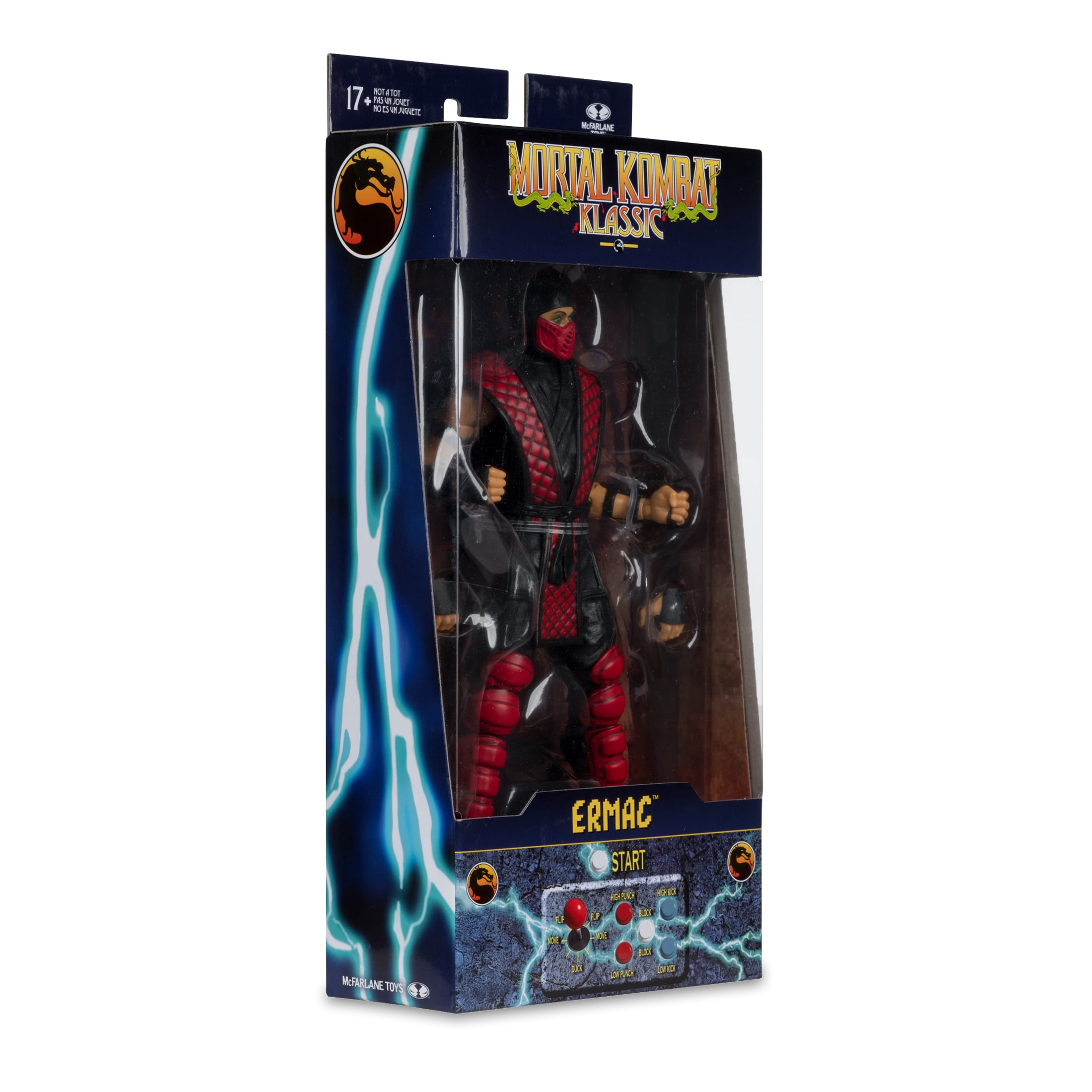 Ermac Mortal Kombat Klassic 7-Inch Figure — Package Detail side view showing lightning bolt artwork and McFarlane Toys branding
