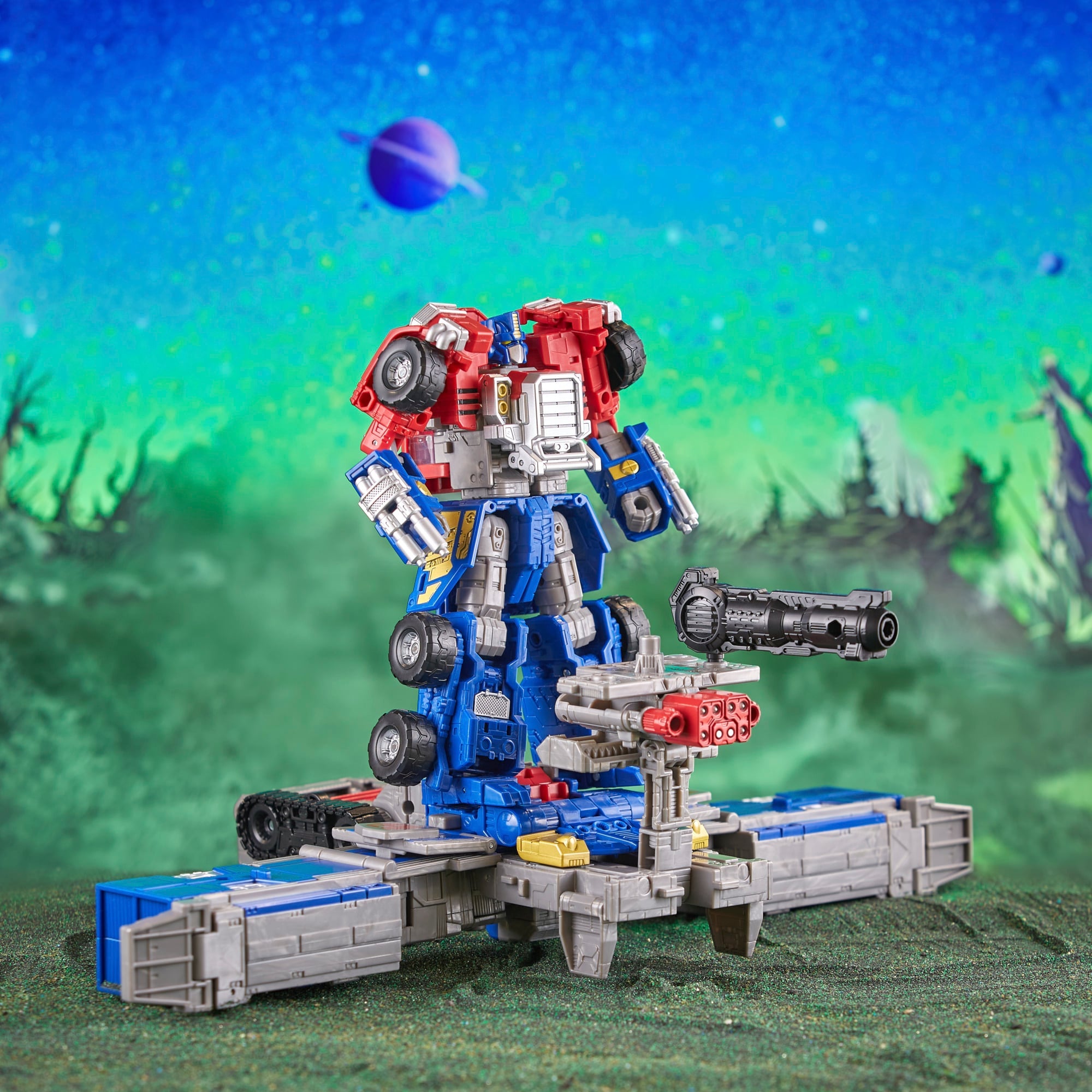 Armada Universe Optimus Prime Legacy Evolution Commander — Battle Station Mode Side View with Figure