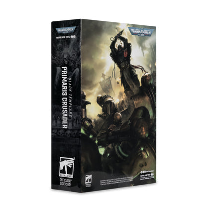 Primaris Crusader Warhammer 40,000 Black Templars 7-Inch Action Figure — Box Art Close-Up on Back with Battle Scene Artwork