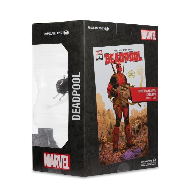 Deadpool McFarlane 1/6 Scale Figure — Retail Box Back and Side Showing Comic Inspiration Panel