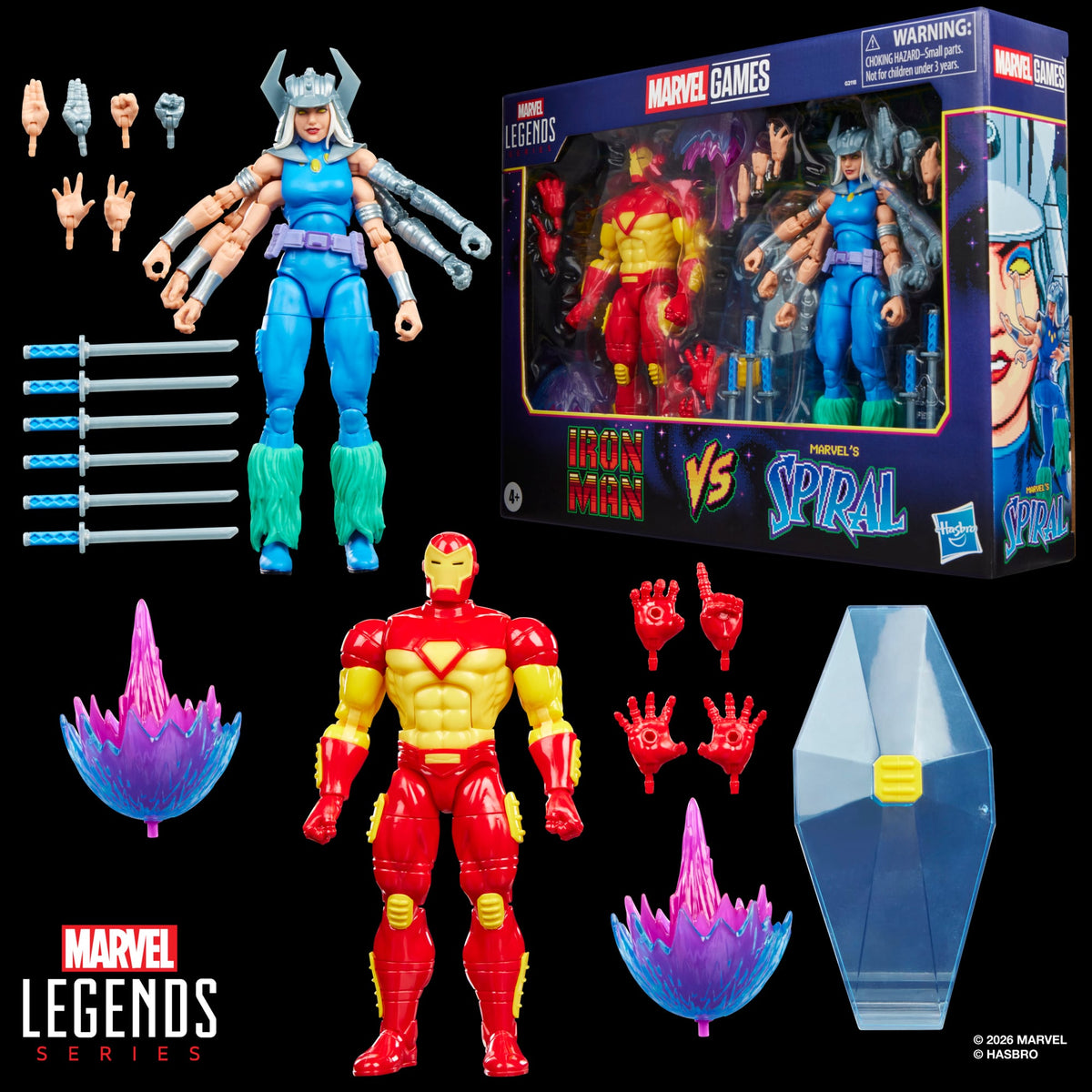 Iron Man & Marvel's Spiral Marvel Legends Gamerverse 6-Inch Two-Pack — Contents Display with Both Figures, All Accessories, and Packaging