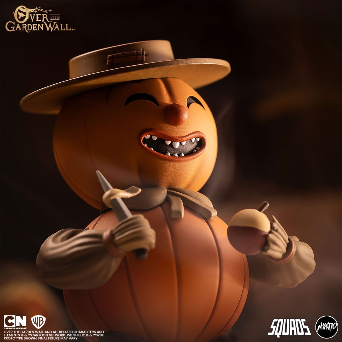 Over the Garden Wall Man Pumpkin Mondo Figure — Close-Up with Knife and Apple Accessories
