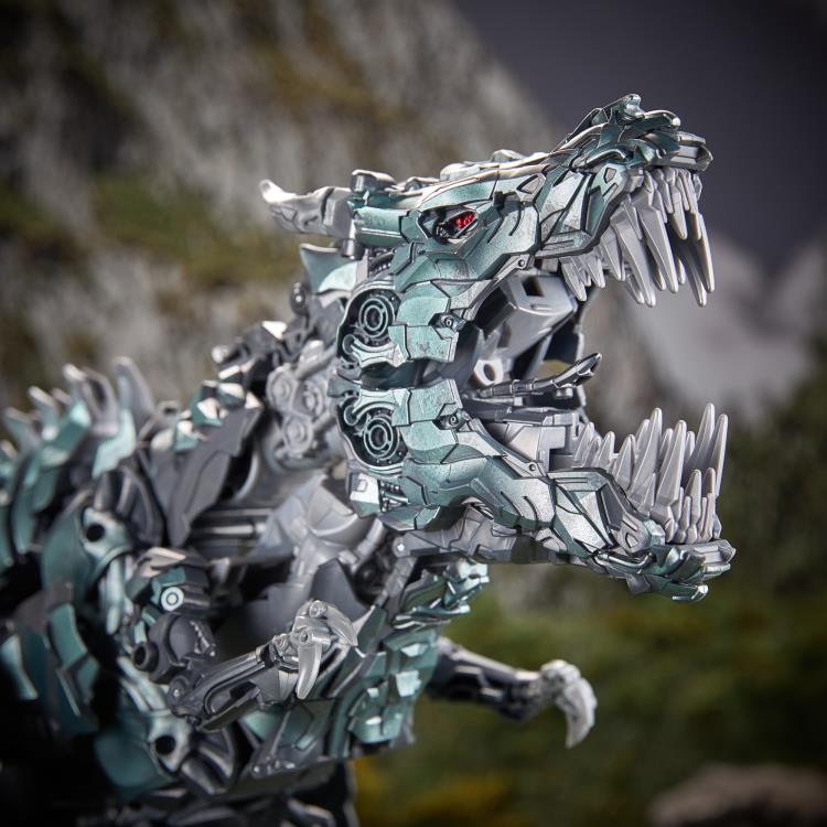 Grimlock Studio Series Titan Class T-Rex Mode — Close-Up of Articulated Jaw and Head Armor