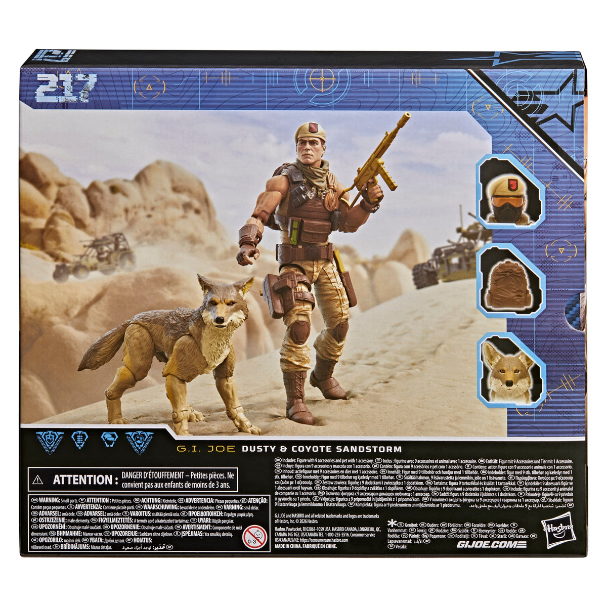 Dusty & Coyote Sandstorm G.I. Joe Classified Series 6-Inch Figure Set — Box Back Showing Series Number 217 and Accessory Highlights