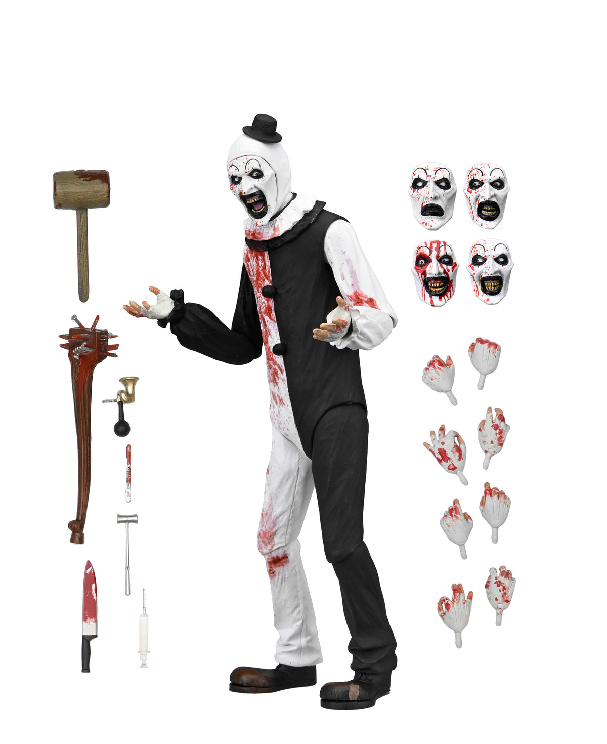 Art the Clown Terrifier 2 Ultimate 7-Inch Figure — Accessories Included All Weapons and Faceplates Displayed