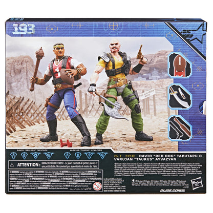 Red Dog & Taurus G.I. Joe Classified Series 6-Inch Two-Pack — Back View with Articulation Pose and Accessory Callouts