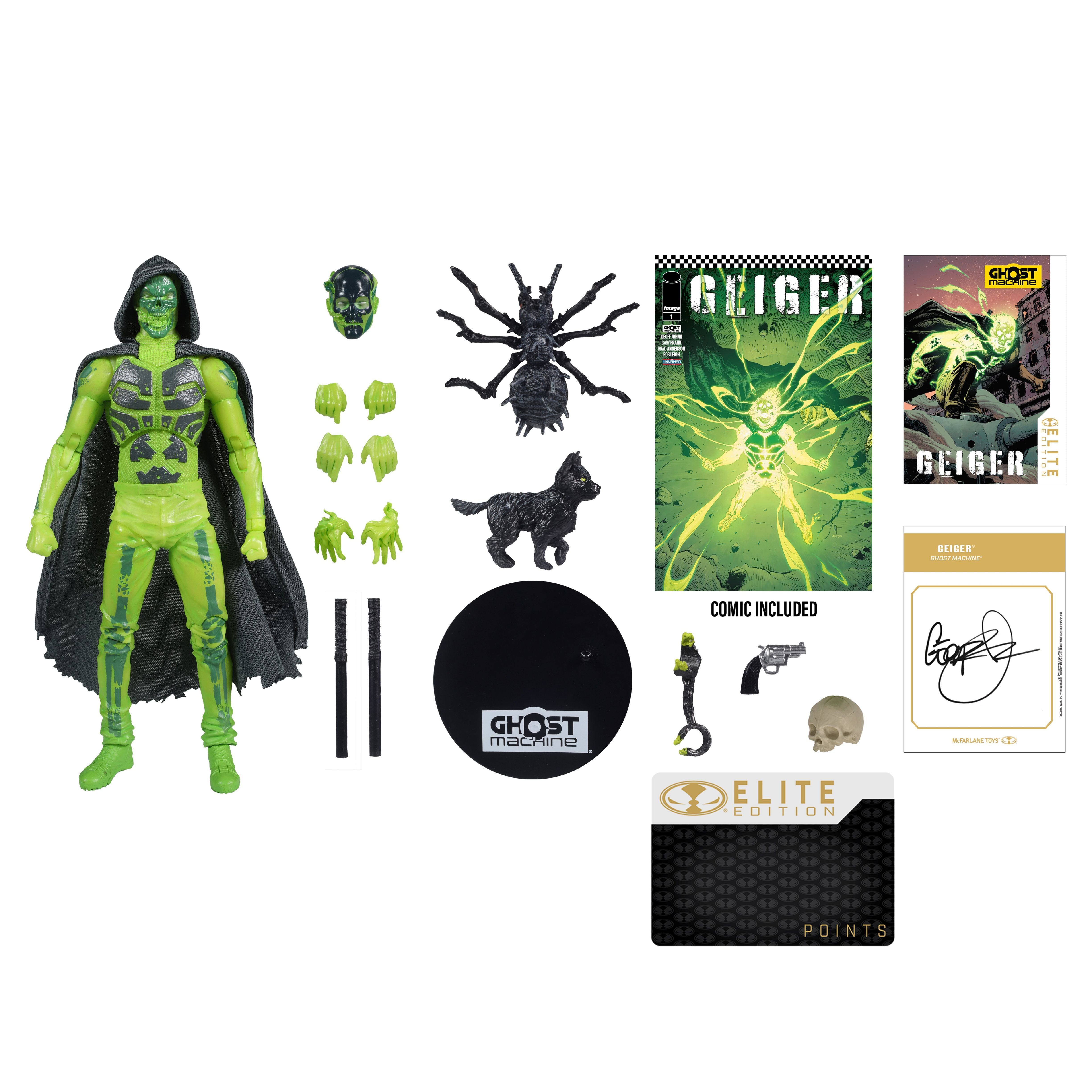 Geiger Ghost Machine McFarlane Elite Edition 7-Inch — Accessories Included with Comic Book, Signature Card, Interchangeable Hands, Spider, Dog, and Elite Edition Points Card